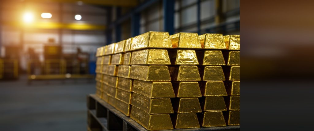 Lingots d'or empilés dans une réserve sécurisée