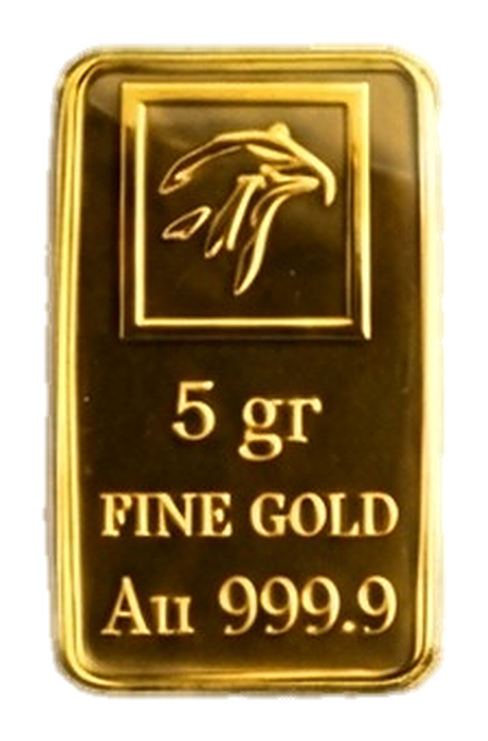 Lingot d'or de 5 grammes Gold & Silver Company, or fin Au 999,9, poinçon tête d'aigle
