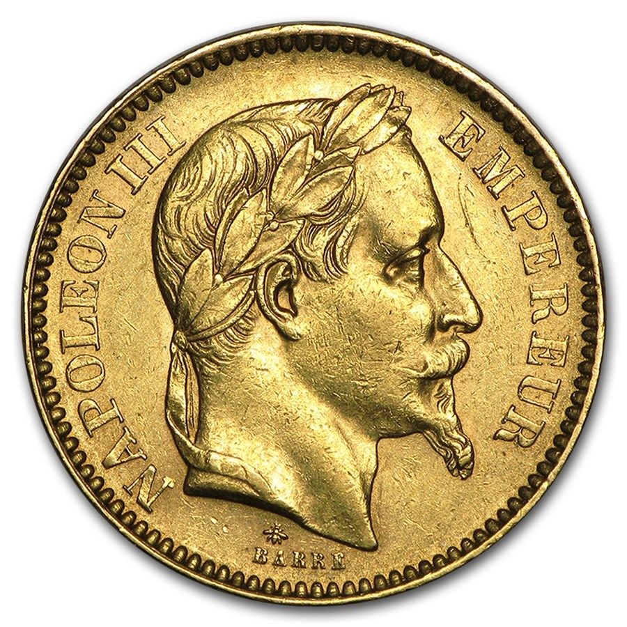 Pi&egrave;ce de 20 francs or Napol&eacute;on, effigie Napol&eacute;on III t&ecirc;te laur&eacute;e